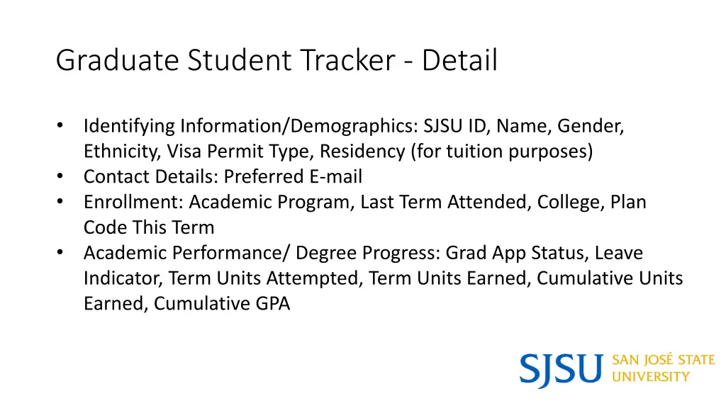 graduate student tracker detail