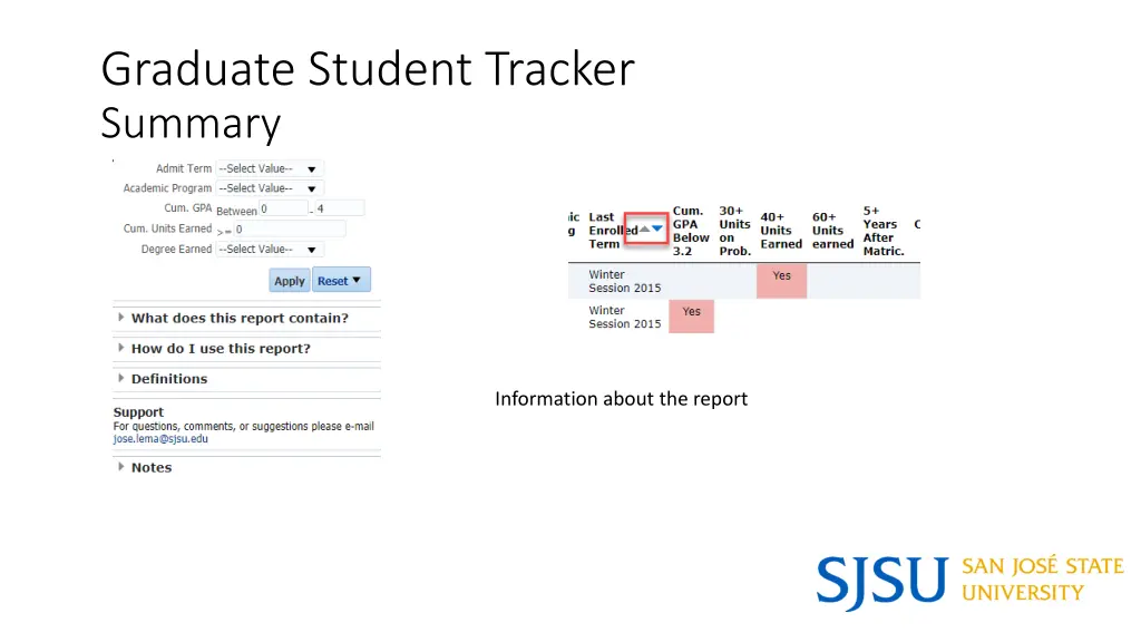 graduate student tracker summary