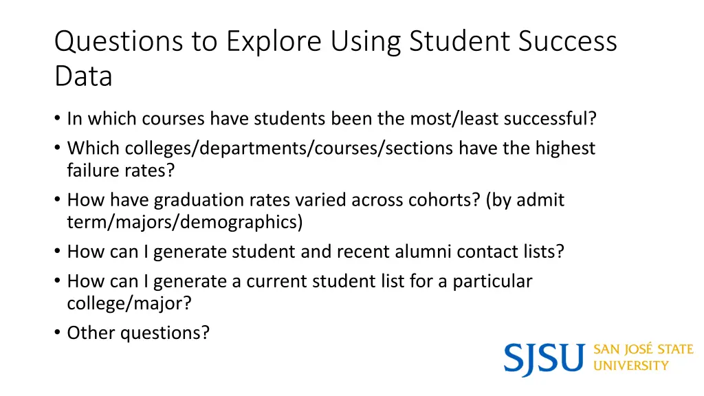 questions to explore using student success data