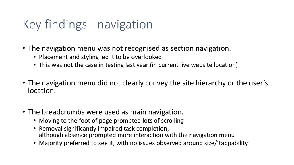 key findings navigation
