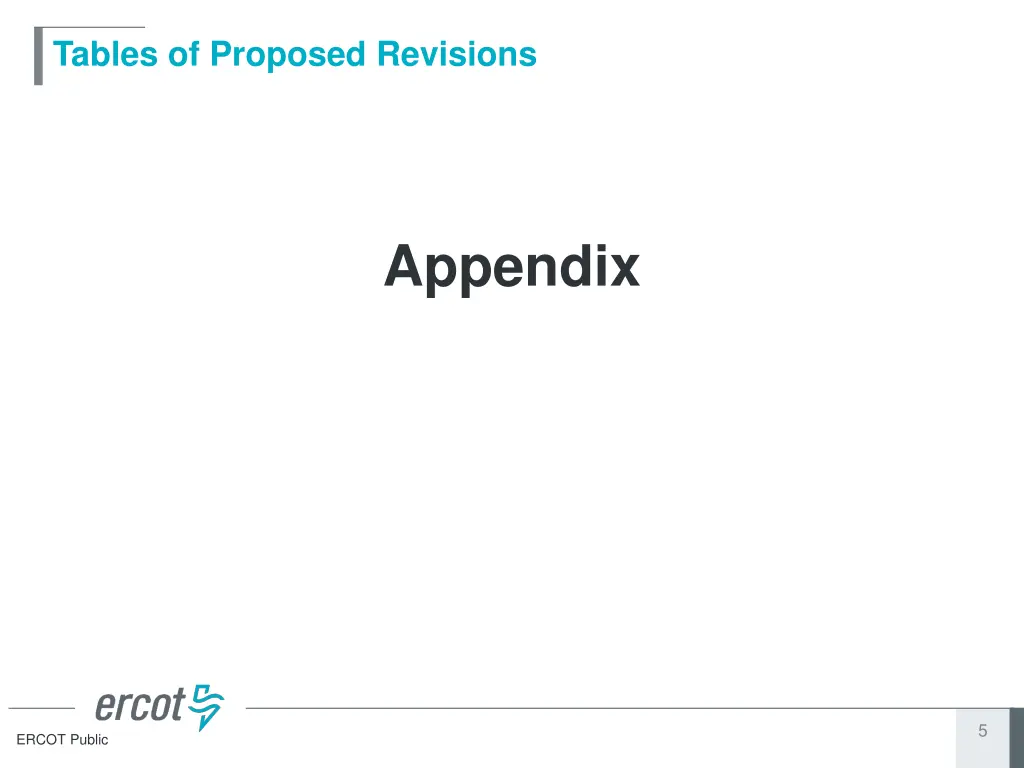 tables of proposed revisions