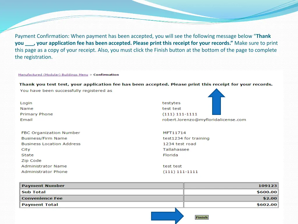 payment confirmation when payment has been