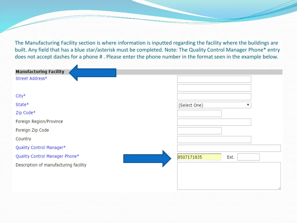 the manufacturing facility section is where