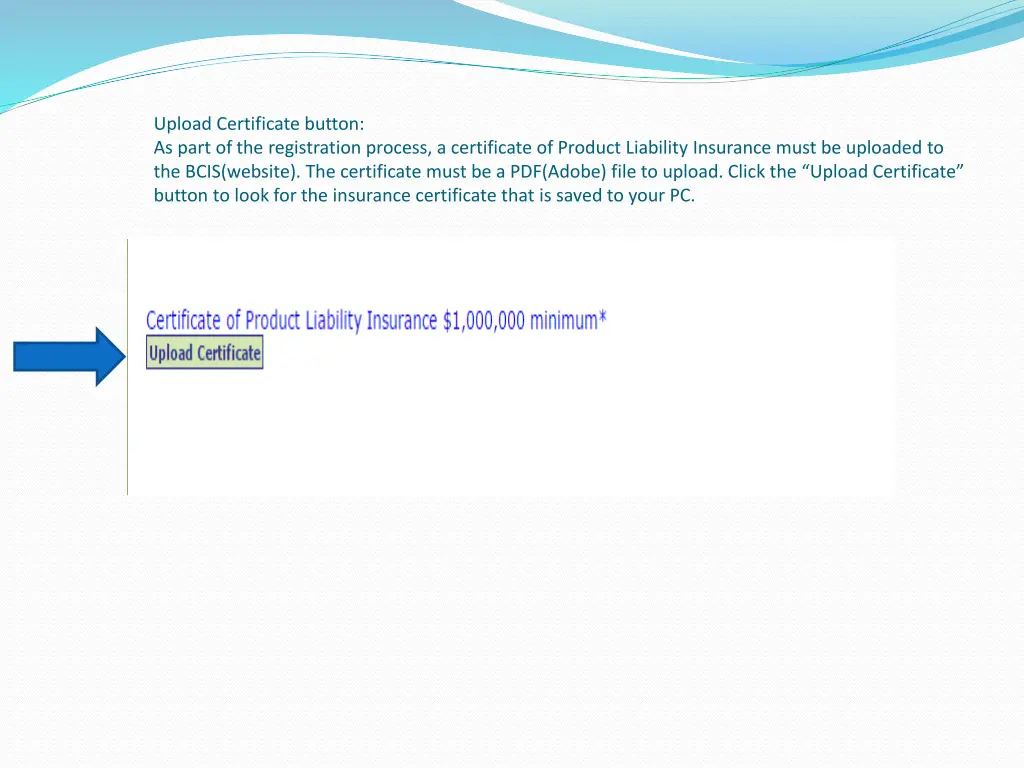 upload certificate button as part