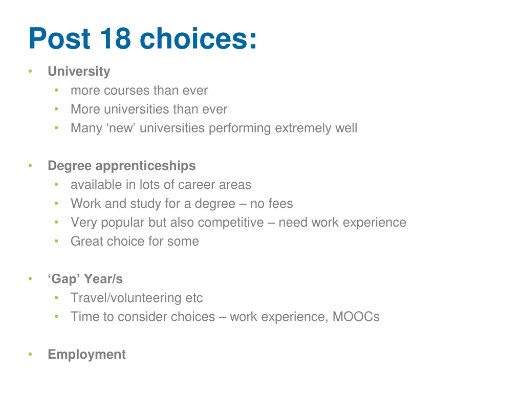 post 18 choices