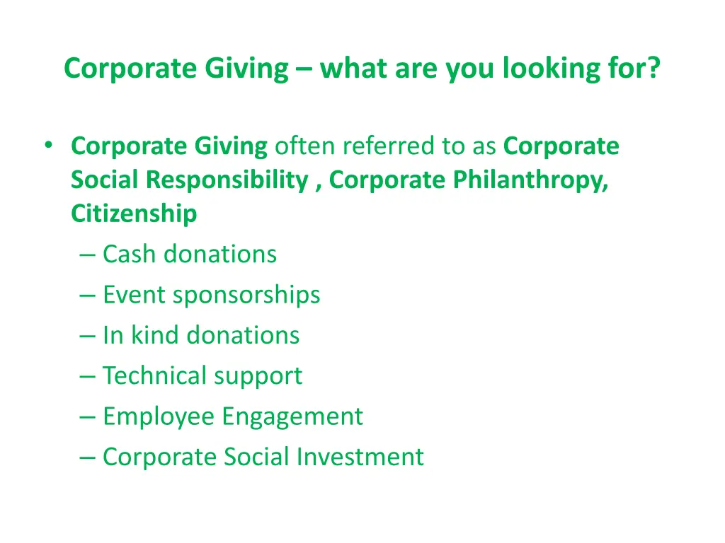 corporate giving what are you looking for