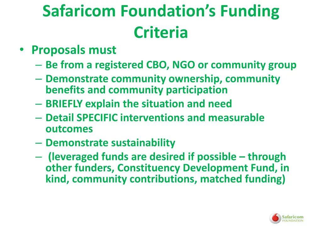 safaricom foundation s funding criteria proposals