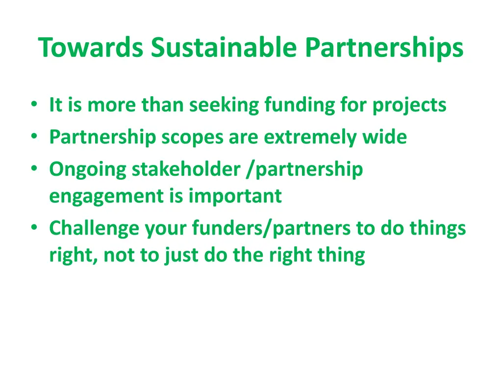 towards sustainable partnerships