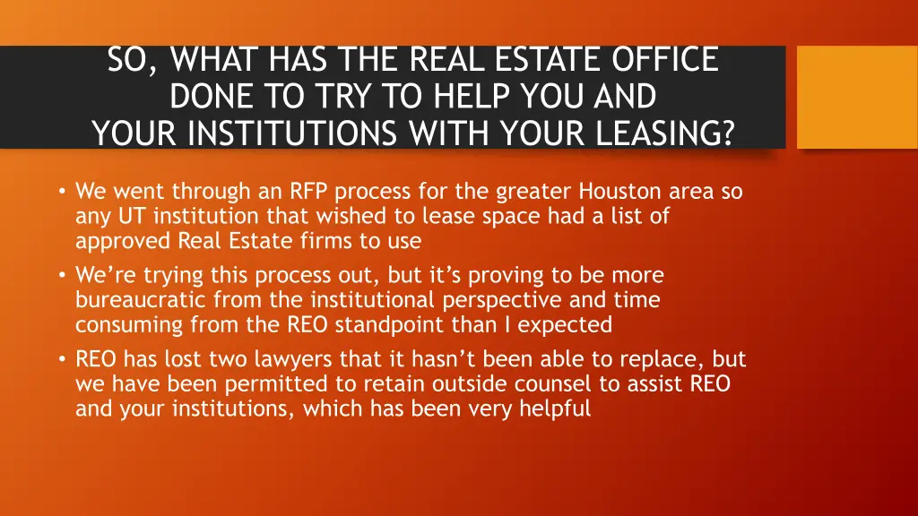 so what has the real estate office done