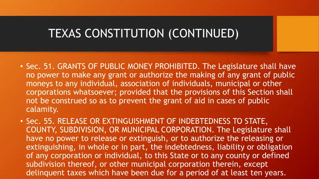 texas constitution continued