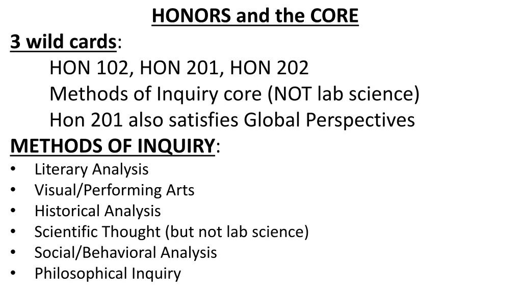 honors and the core
