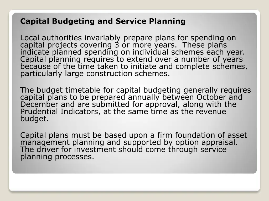 capital budgeting and service planning