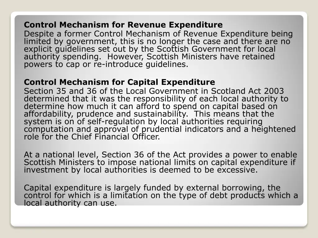 control mechanism for revenue expenditure despite