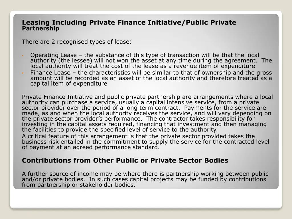 leasing including private finance initiative