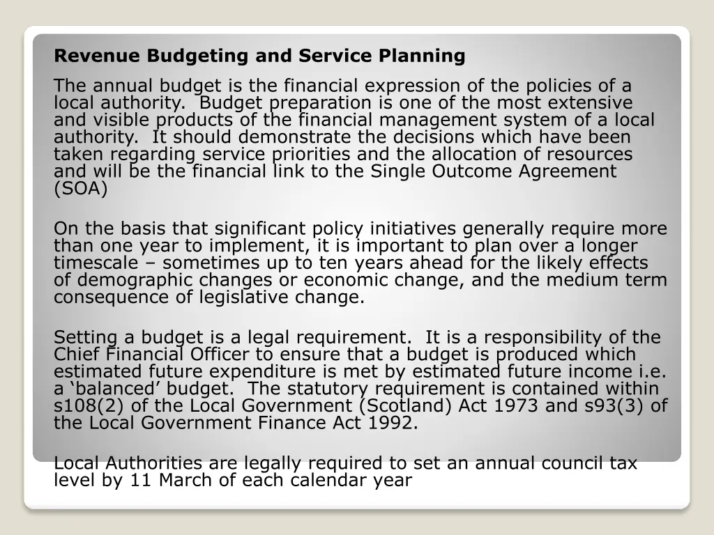 revenue budgeting and service planning the annual