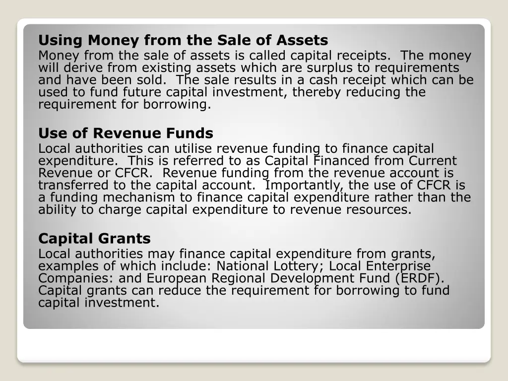 using money from the sale of assets money from