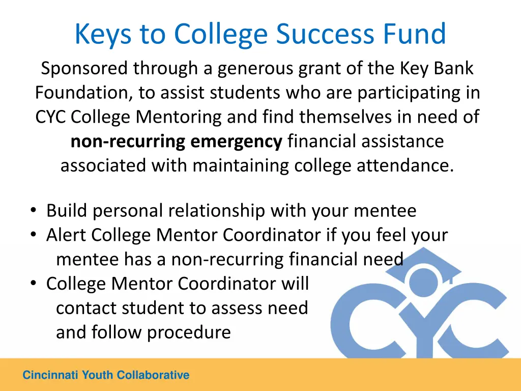keys to college success fund sponsored through