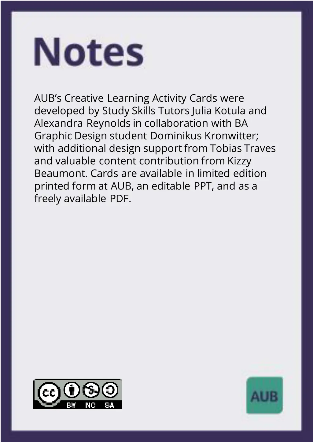 aub s creative learning activity cards were