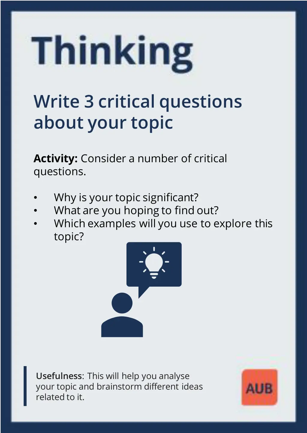 write 3 critical questions about your topic