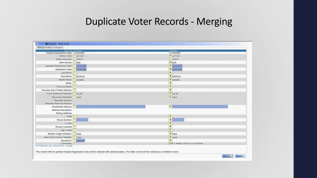 duplicate voter records merging 1