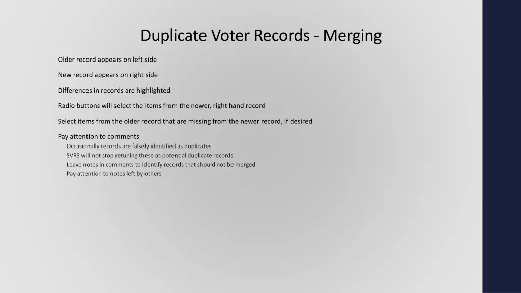 duplicate voter records merging 2