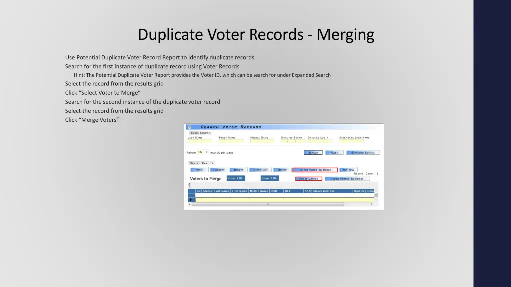 duplicate voter records merging