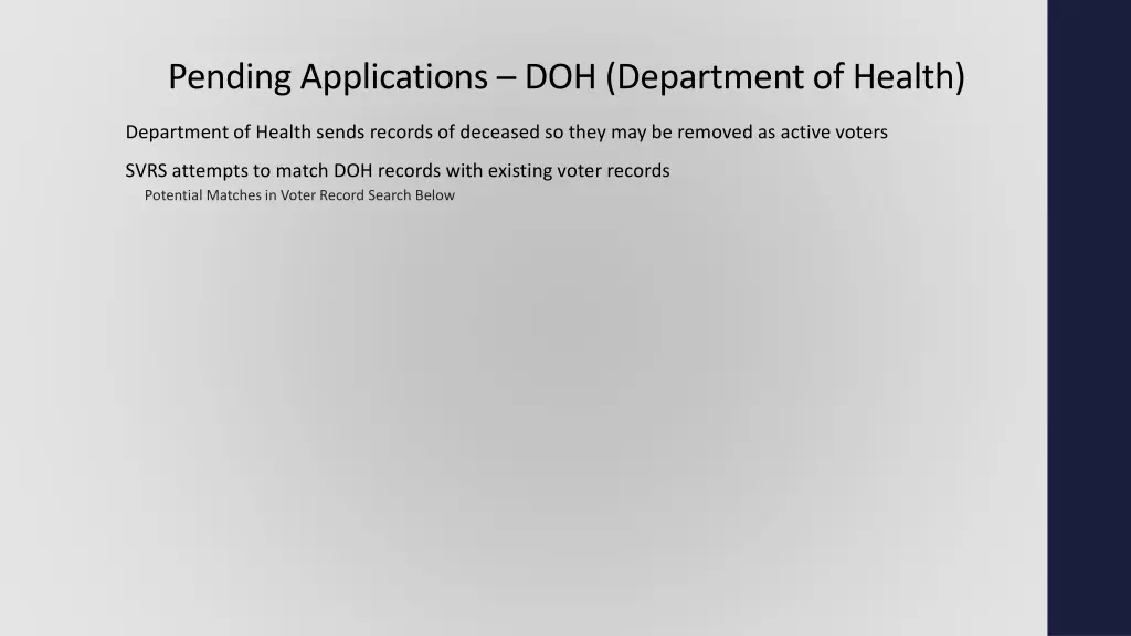 pending applications doh department of health