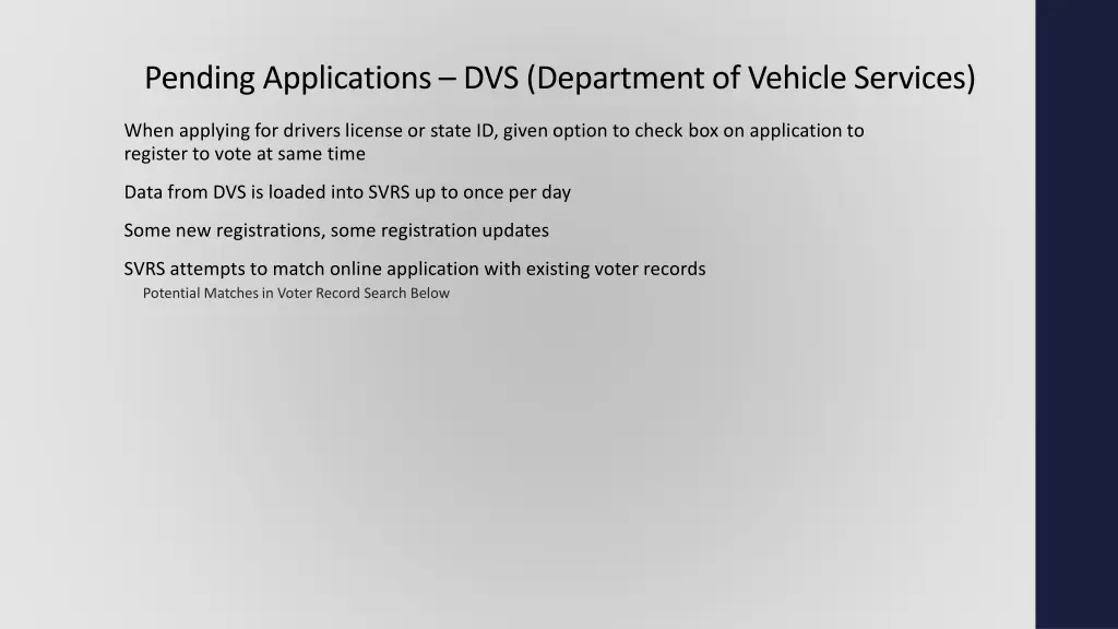 pending applications dvs department of vehicle