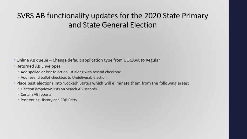 svrs ab functionality updates for the 2020 state 1