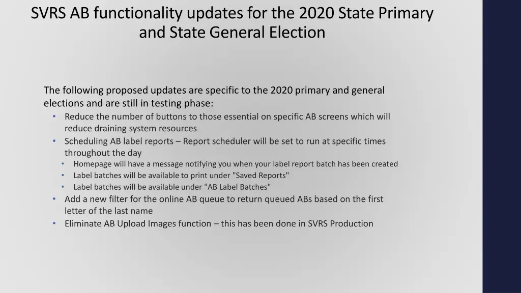 svrs ab functionality updates for the 2020 state