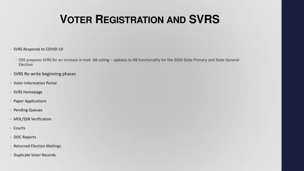 v oter r egistration and svrs