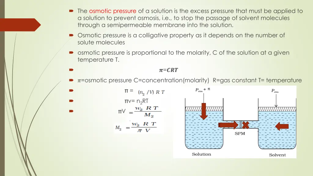 the osmotic pressure of a solution is the excess