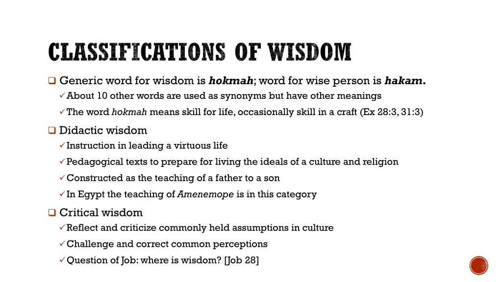classifications of wisdom