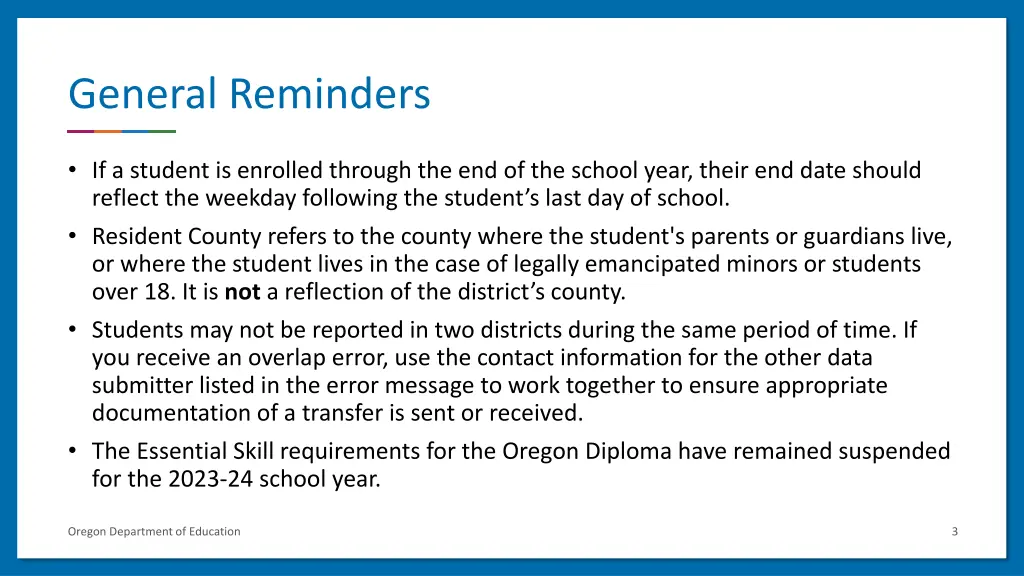 general reminders