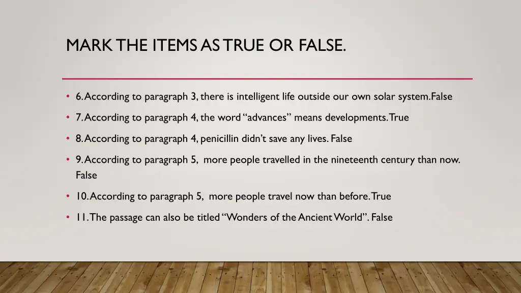 mark the items as true or false 1