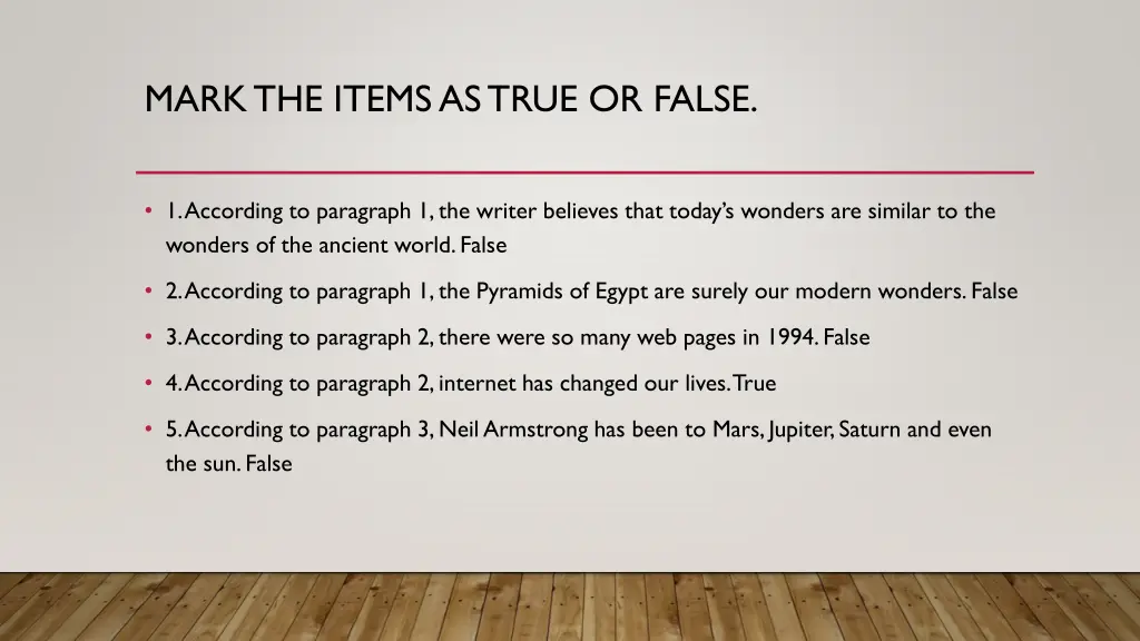 mark the items as true or false