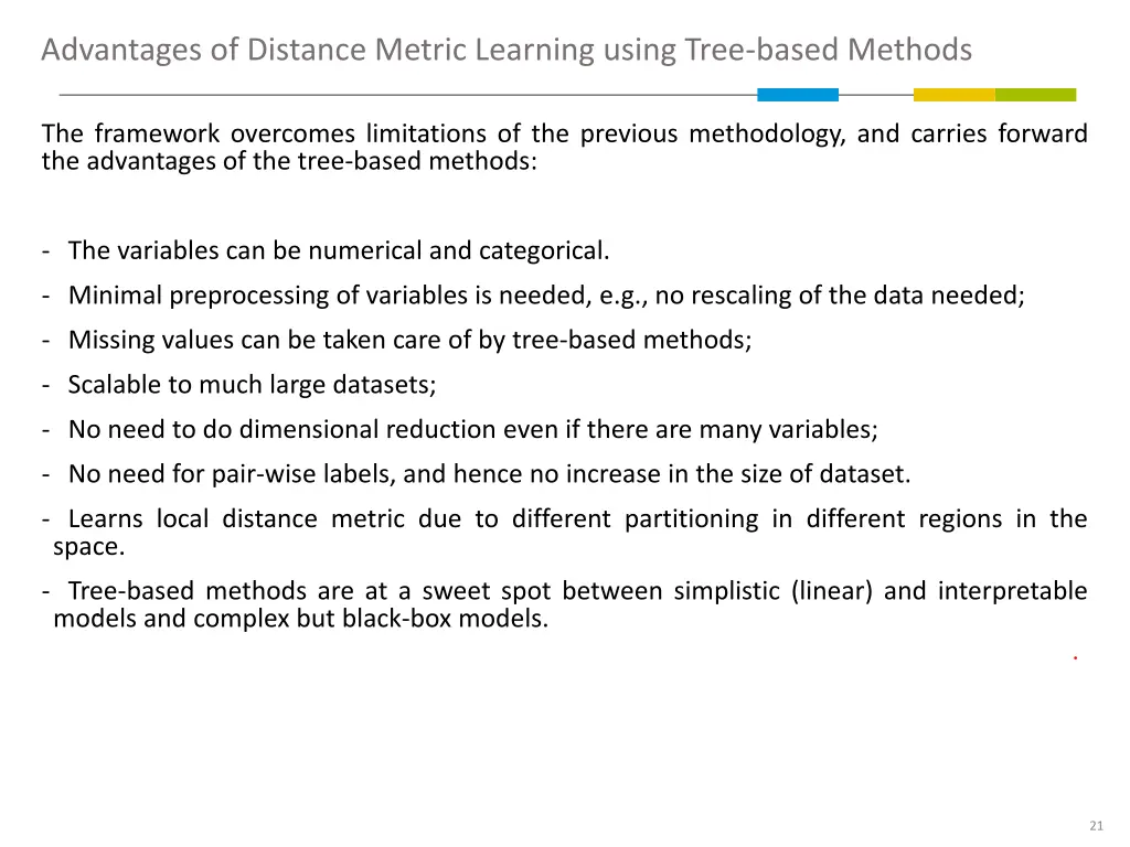 advantages of distance metric learning using tree