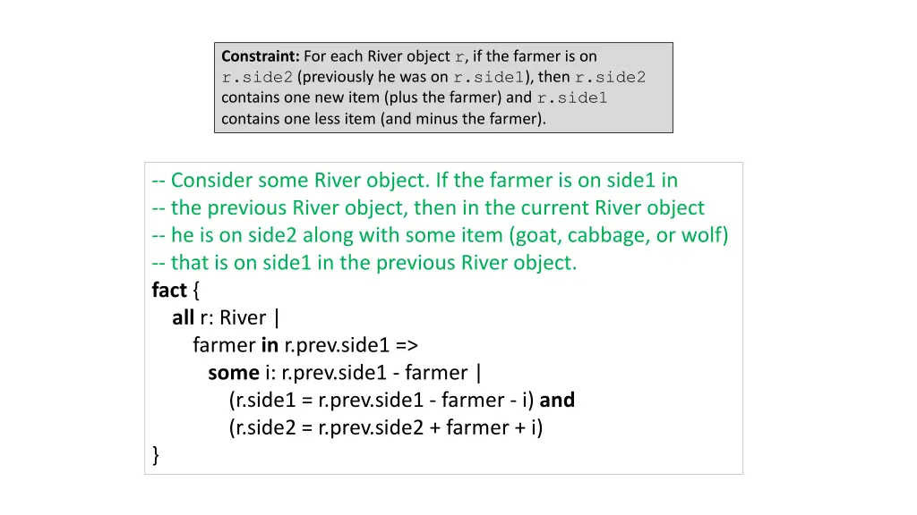 constraint for each river object r if the farmer