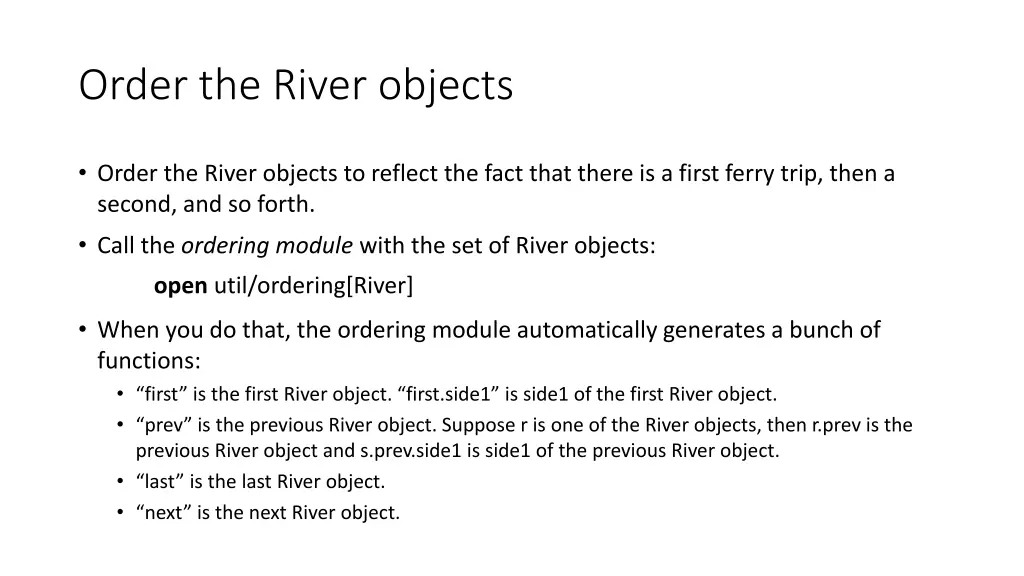 order the river objects