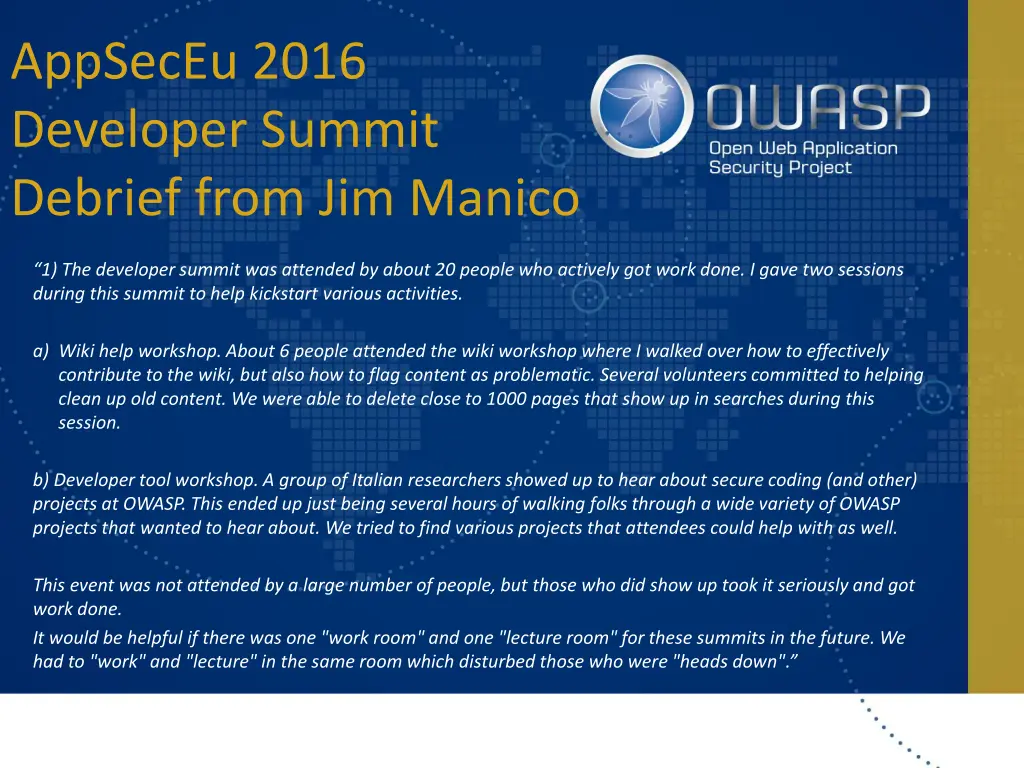 appseceu 2016 developer summit debrief from