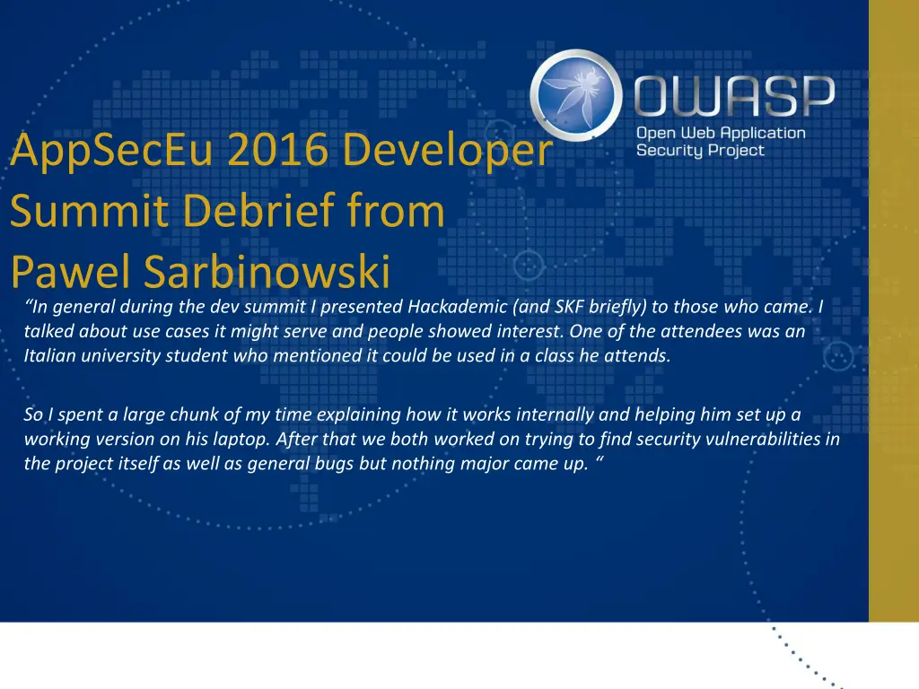 appseceu 2016 developer summit debrief from pawel
