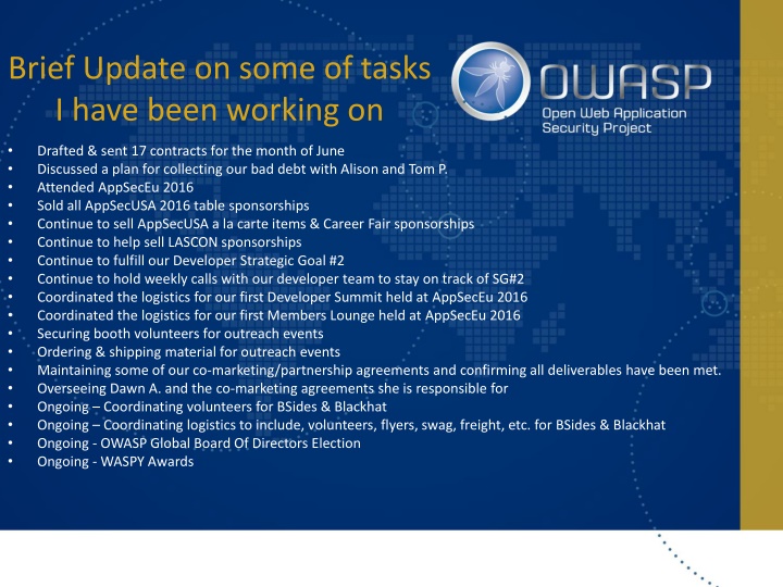 brief update on some of tasks i have been working