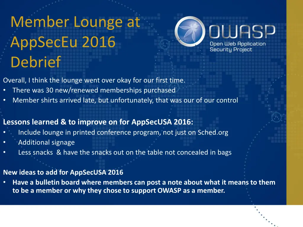 member lounge at appseceu 2016 debrief