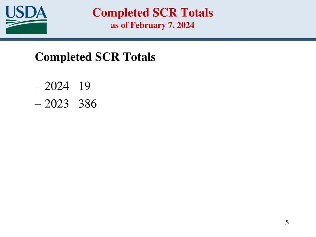 completed scr totals as of february 7 2024