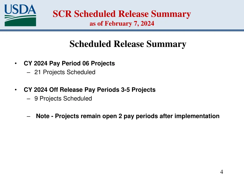 scr scheduled release summary as of february