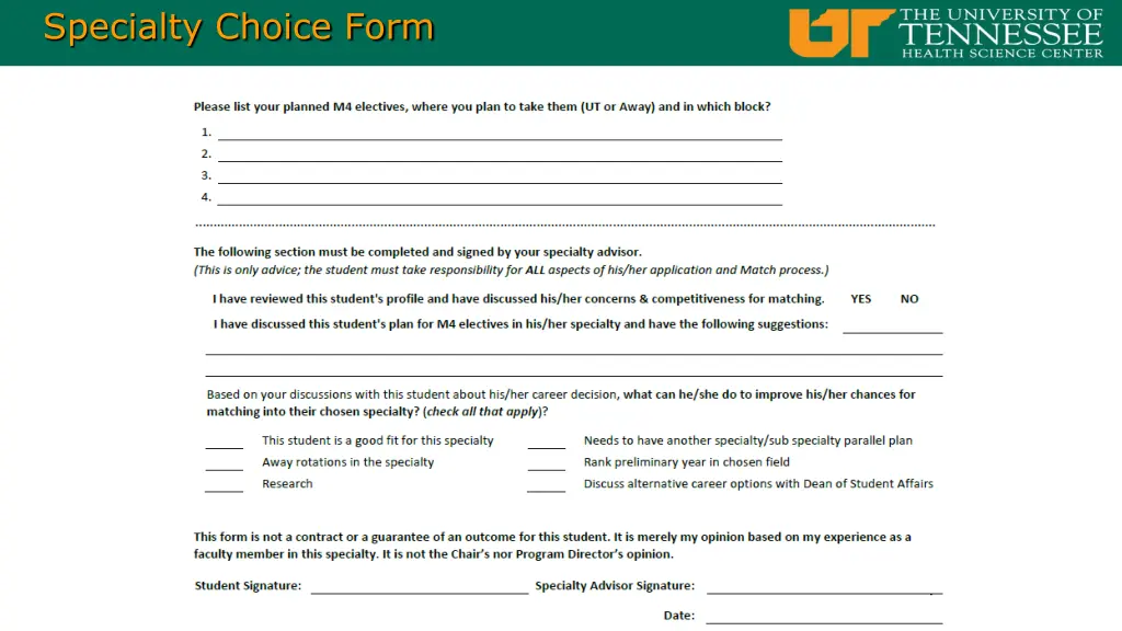 specialty choice form 1