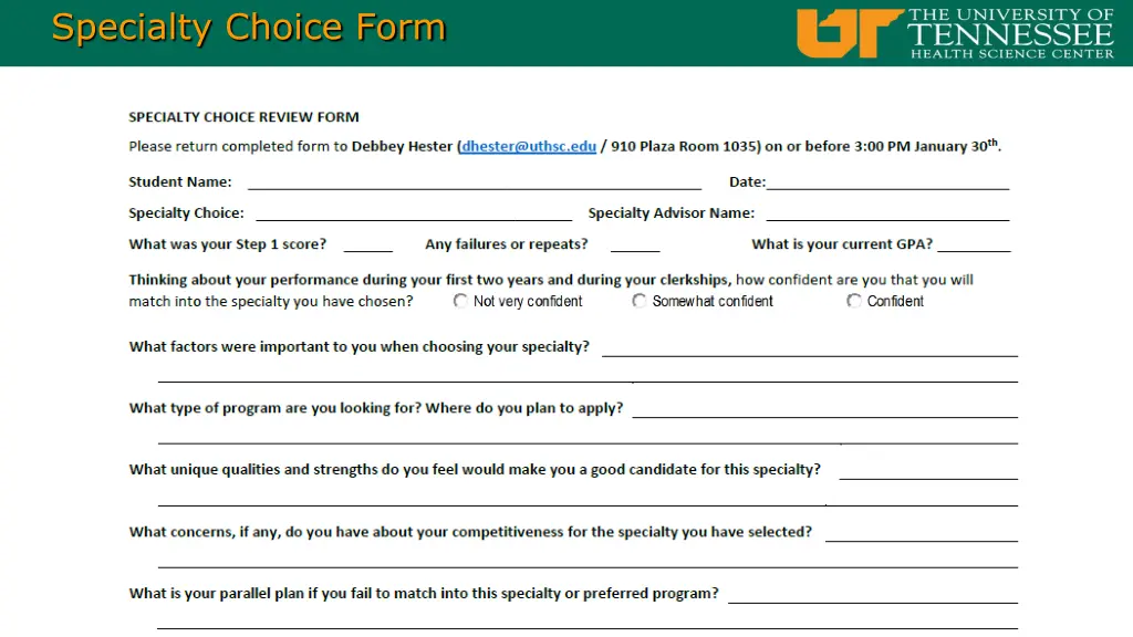 specialty choice form