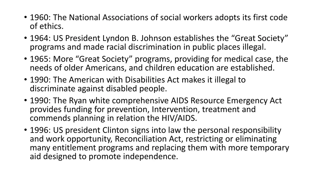 1960 the national associations of social workers