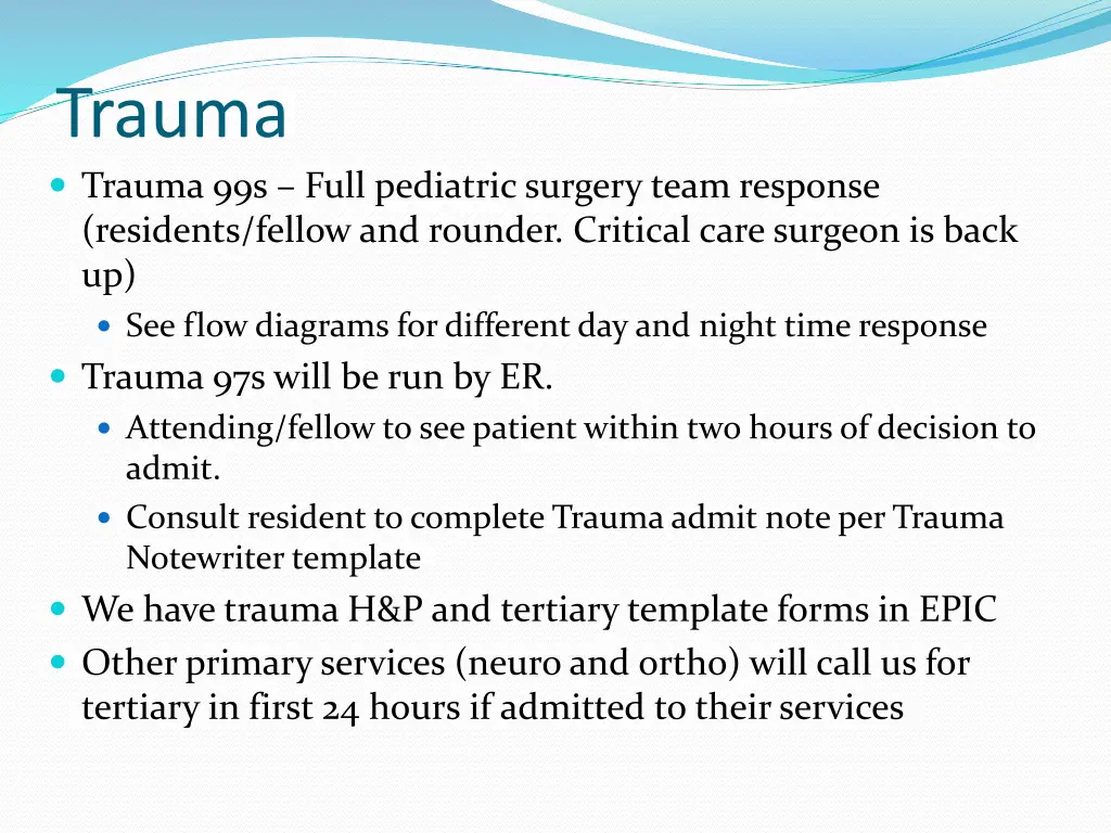trauma trauma 99s full pediatric surgery team