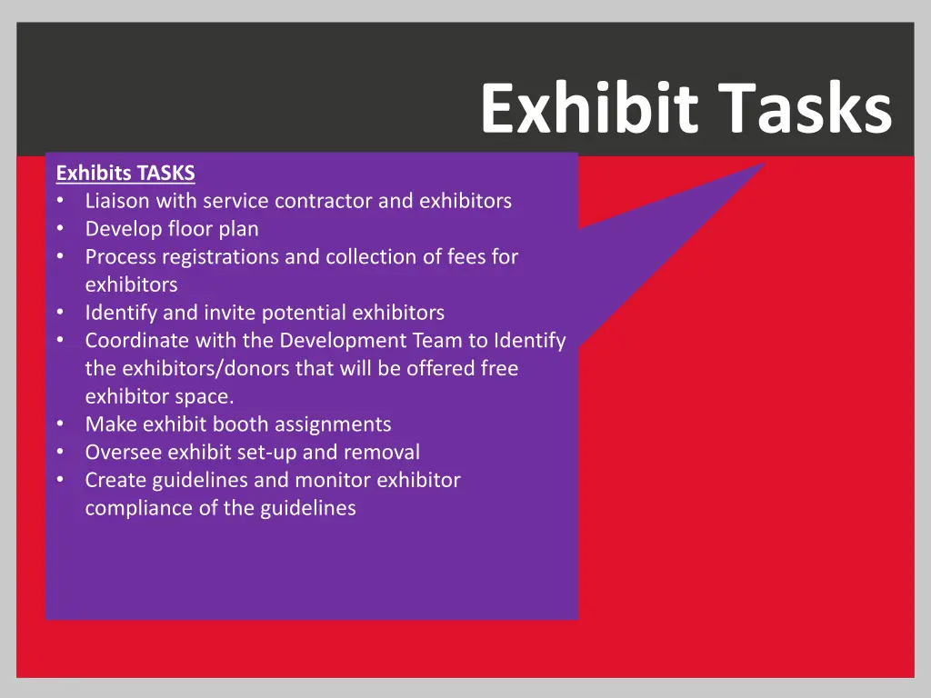 exhibit tasks